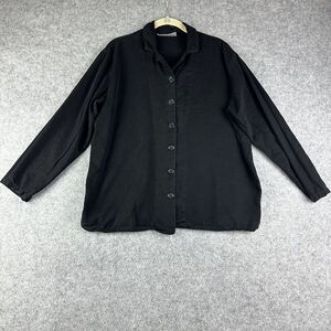 Tianello Button Down Blouse Top Womens Size S Black Oversized Basic Minimal LS*